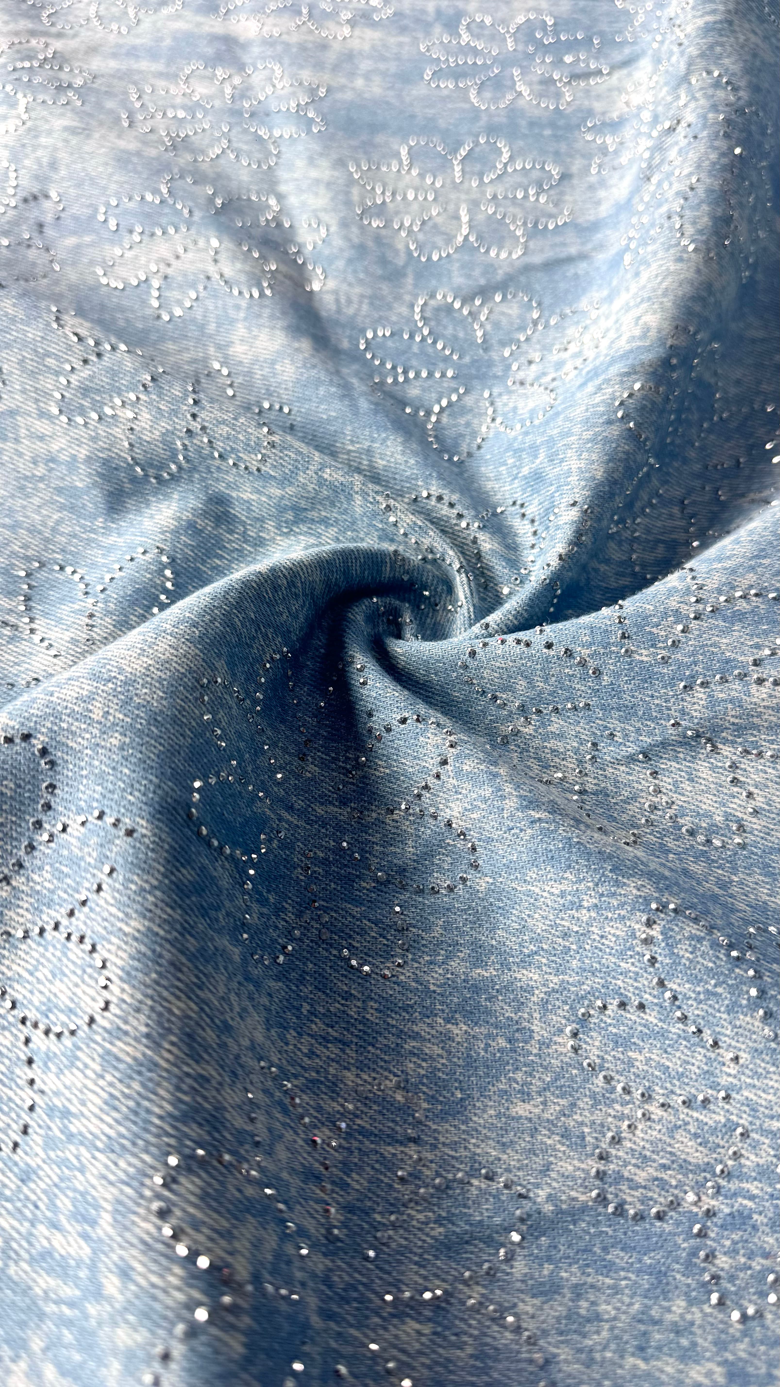 Rhinestone Flower Denim